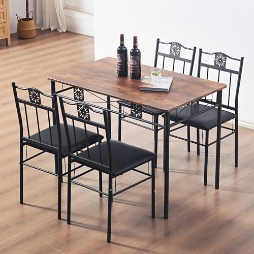Matte Black Kitchen Dining Table and Chairs Set for 4 O47814
