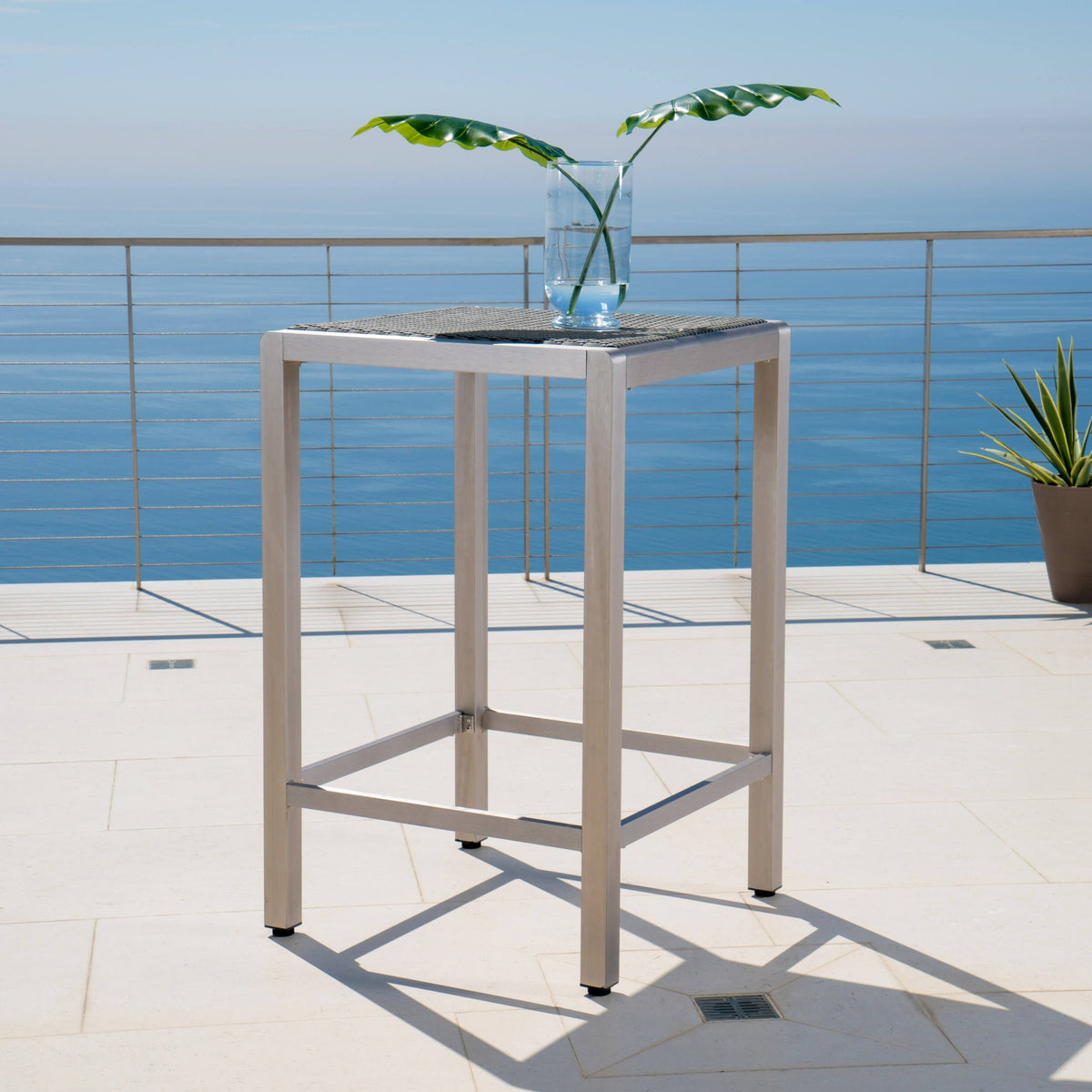 Gray Square Aluminum and Wicker Bar Table W795426