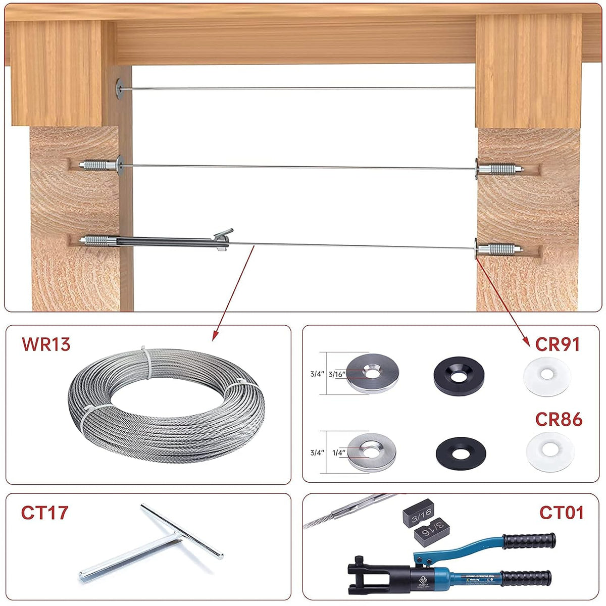 20 Pack 3/16 Invisible Cable Railing Kit T316 Stainless Steel I7725