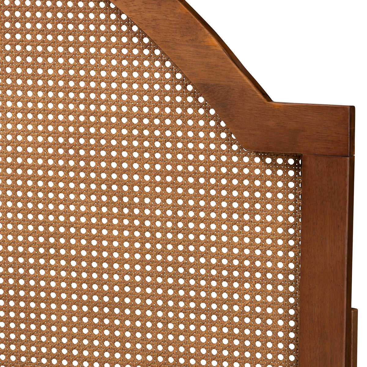 Ash Walnut Finished Wood Queen Size Headboard with Rattan U5646