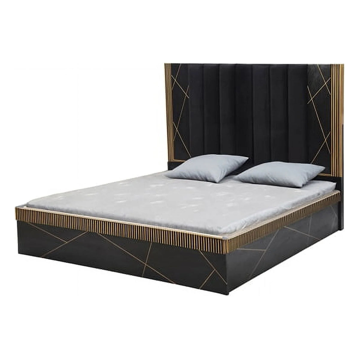 Queen Bed with Wood in Black/Gold M1354