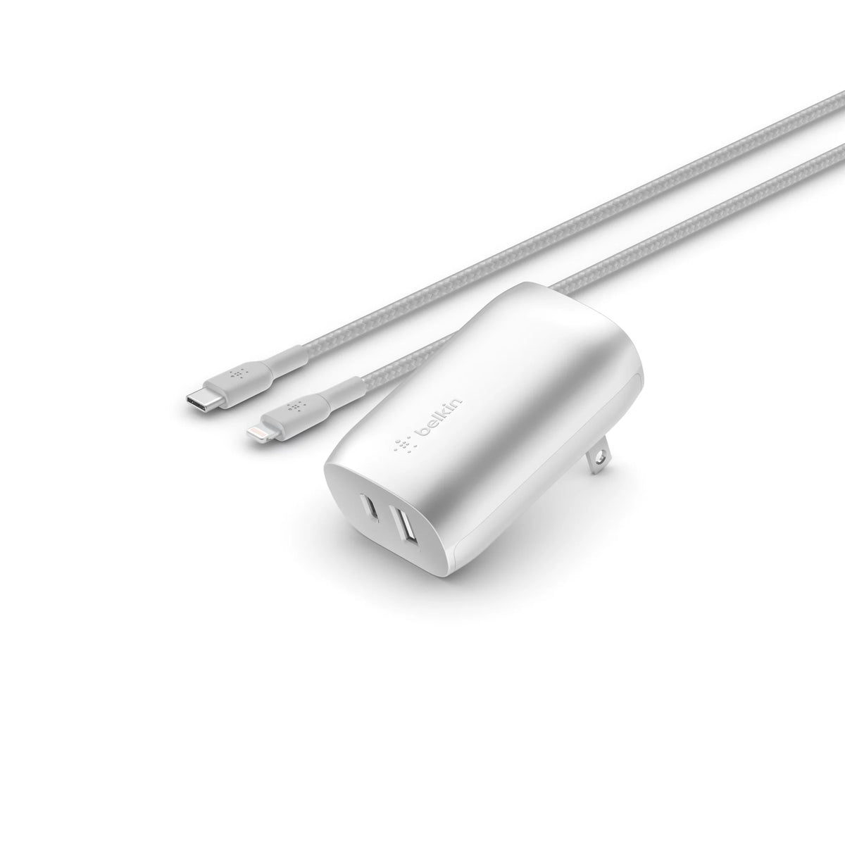 37W Dual Wall Charger USB-C to Lightning Cable Silver M184114