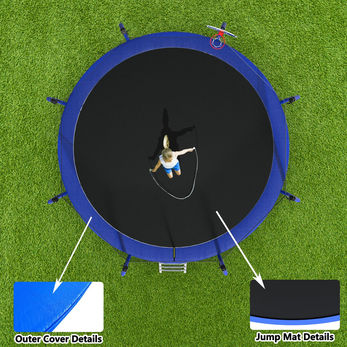 1500LBS 14FT Trampoline with Enclosure, Ladder, Basketball Hoop, Ball N760