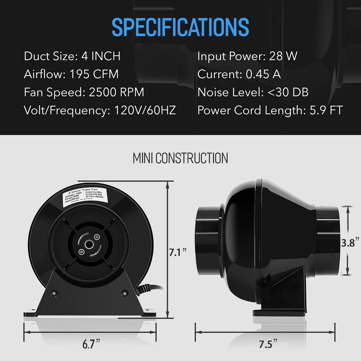 4 Inch 195 CFM Inline Duct Ventilation Fan and Air Carbon Filter Combo D6972