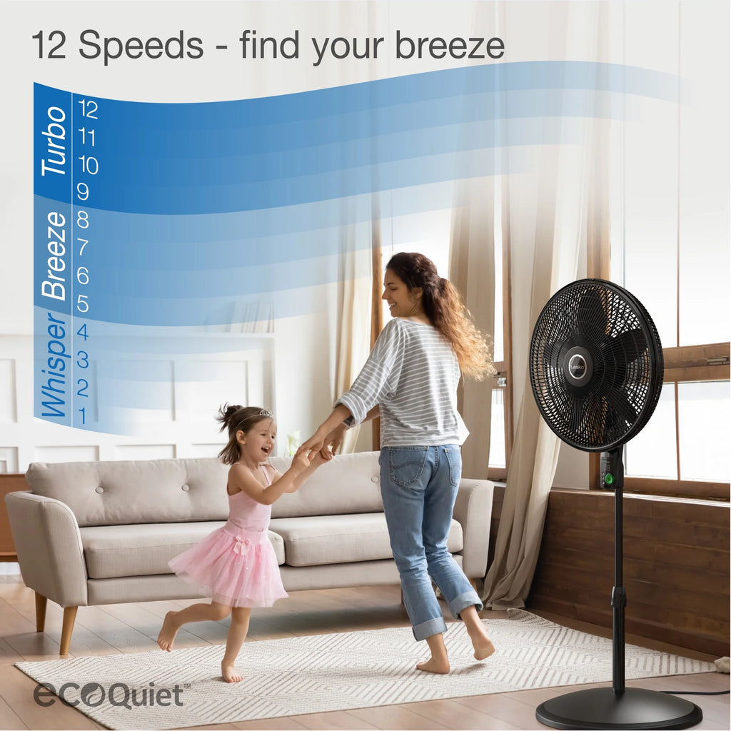 18" DC Motor Pedestal Fan with Remote, Black F455537