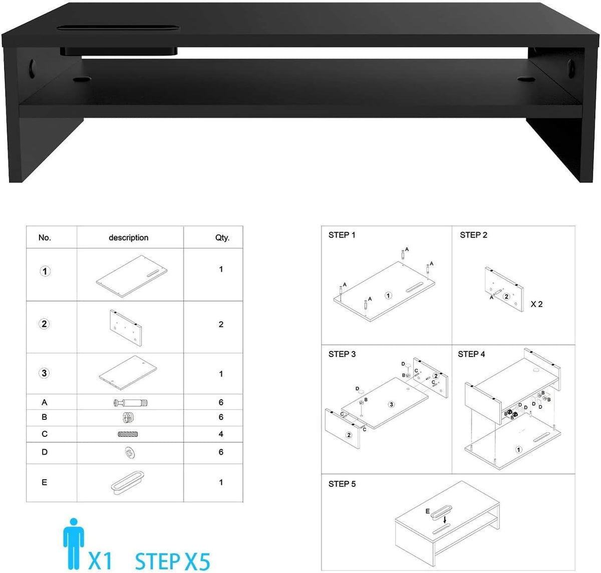 2 Tiers Wood Monitor Stand Riser with Storage Organizer V609908