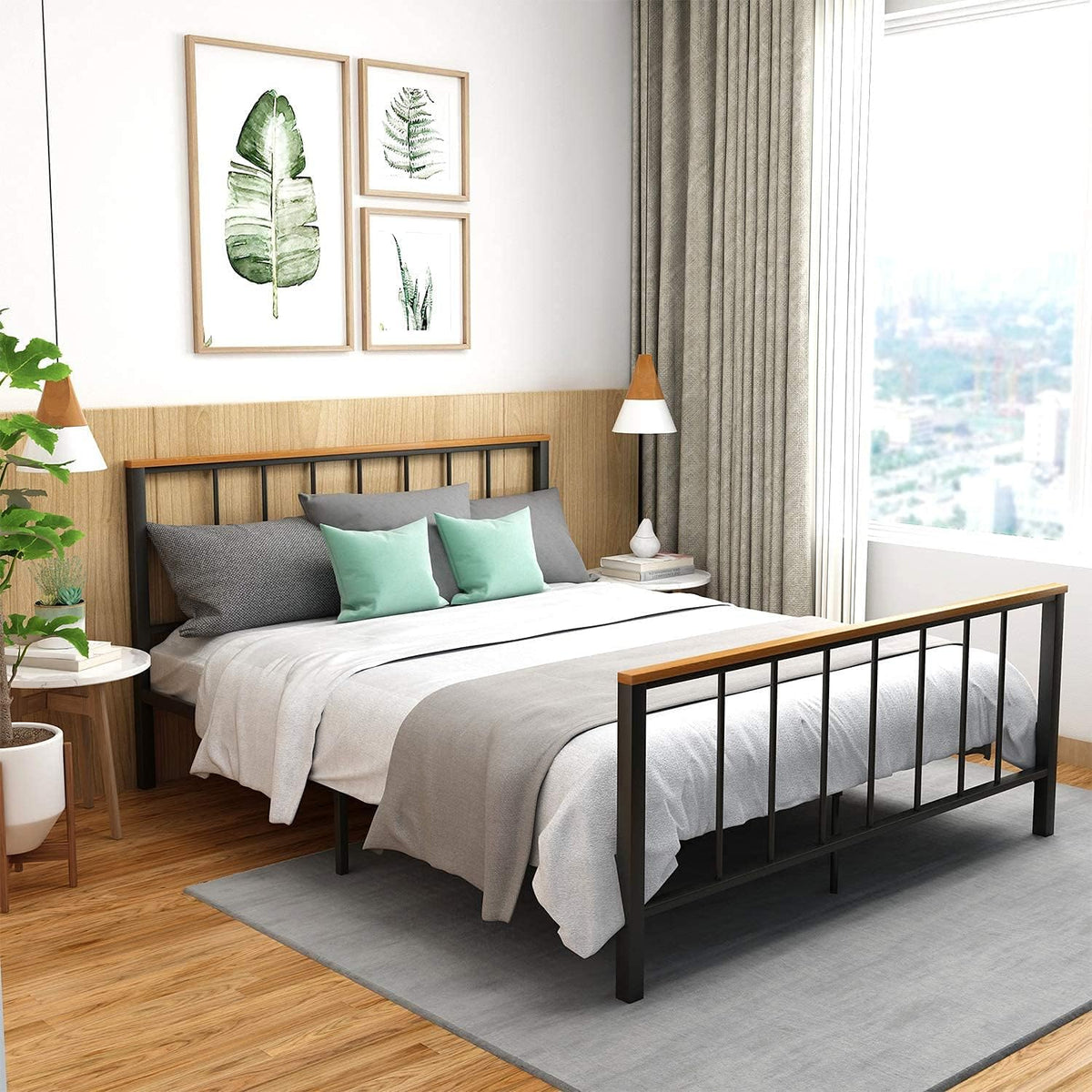 Metal Bed Frame with Headboard and Under Bed Storage W2969
