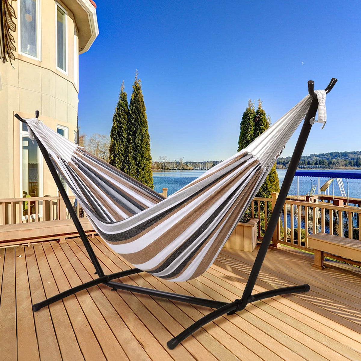 Cotton 2-Person Hammock with Steel Stand 450lb Capacity T642