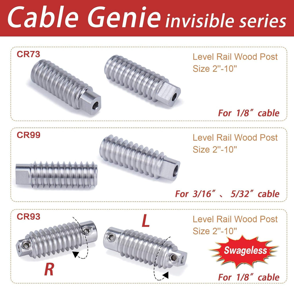 20 Pack 3/16 Invisible Cable Railing Kit T316 Stainless Steel I7725