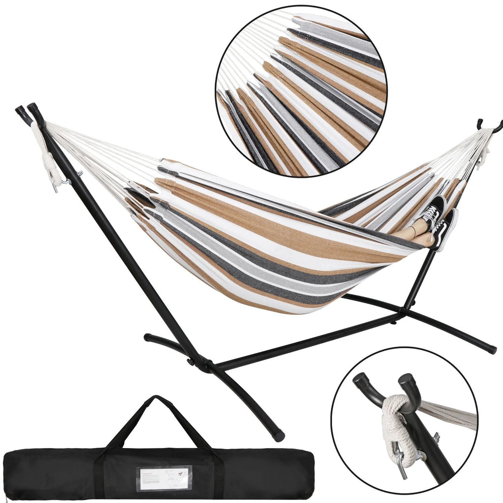 Cotton 2-Person Hammock with Steel Stand 450lb Capacity T642