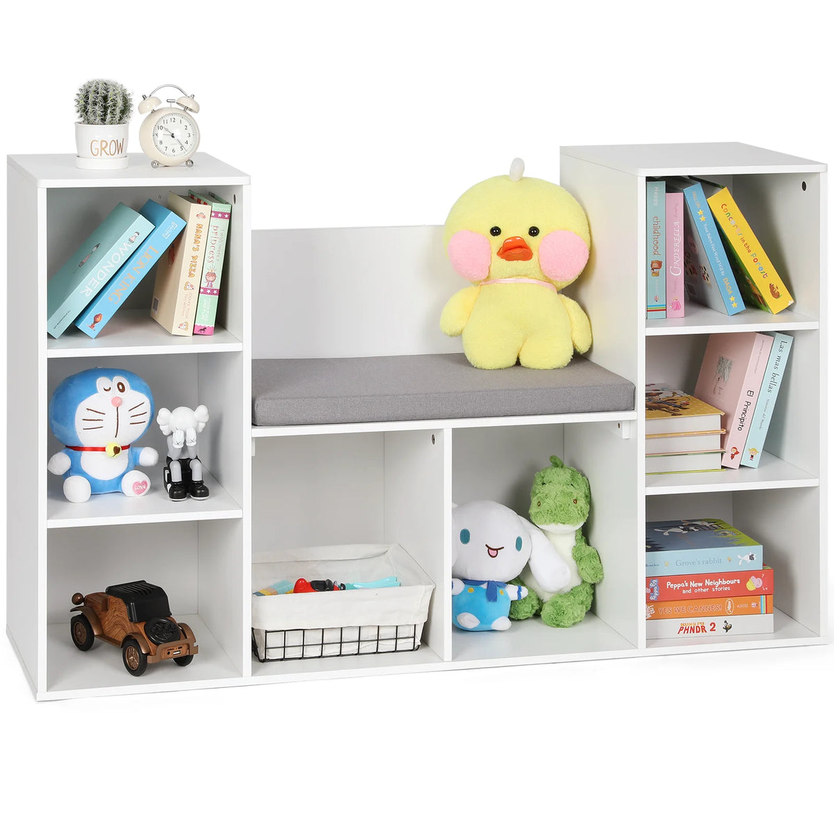 White 8-Cubby Kids Bookshelf with Reading Nook K471378