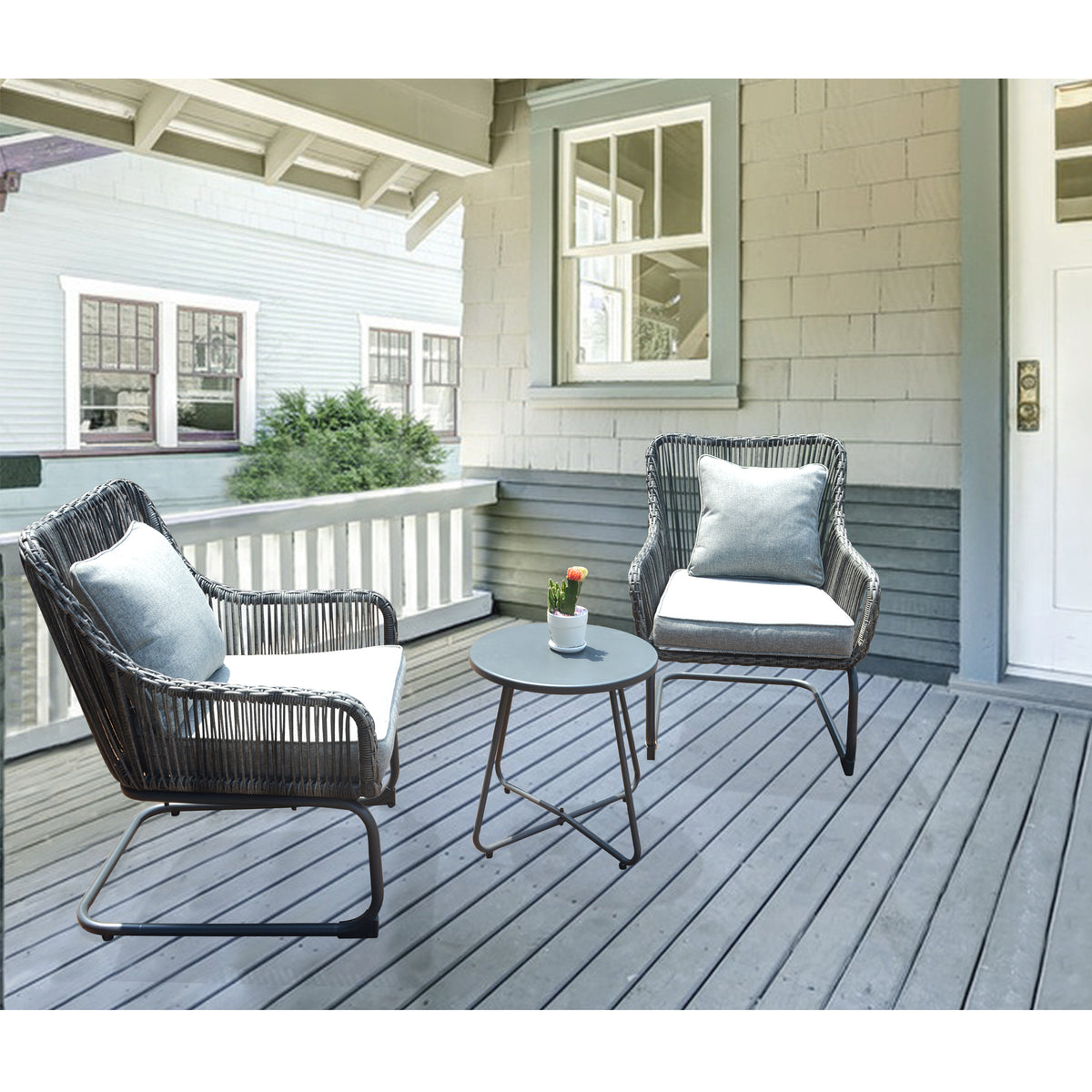 3 Pcs Outdoor Hand-Woven Wicker Spring Sofa Chair Patio Conversation Set N85308