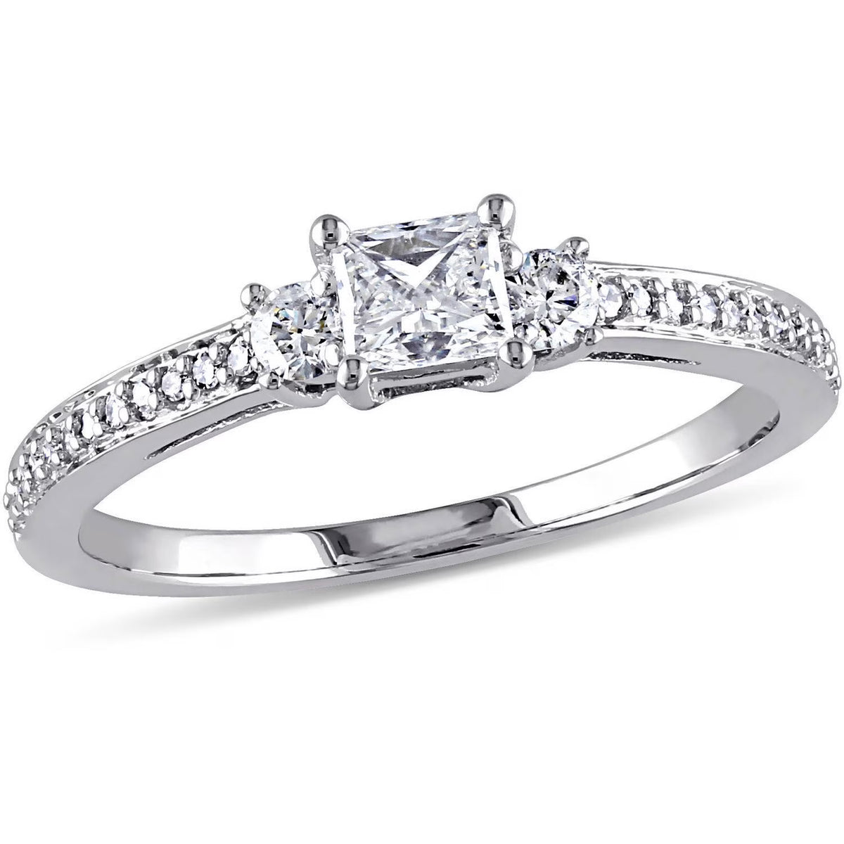 1/2 Carat T.W. Princess and Round-Cut Diamond 10kt White Gold Three-Stone Engagement Ring L530823