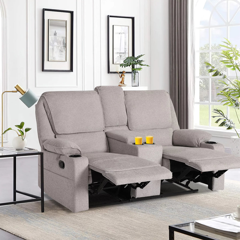 Light Gray 2 Seater Manual Reclining Sofa with Cup Holders Y67177