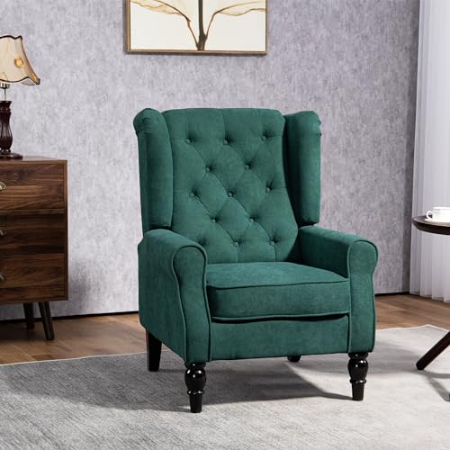 Dark Brown High Wingback Fabric Armchair with Wood Legs H57322