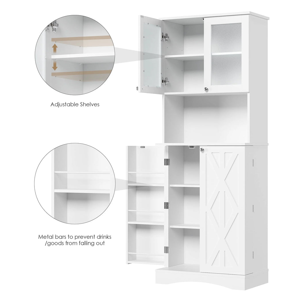63'' White 4 Door Kitchen Storage Cabinet with Adjustable Shelves P298575