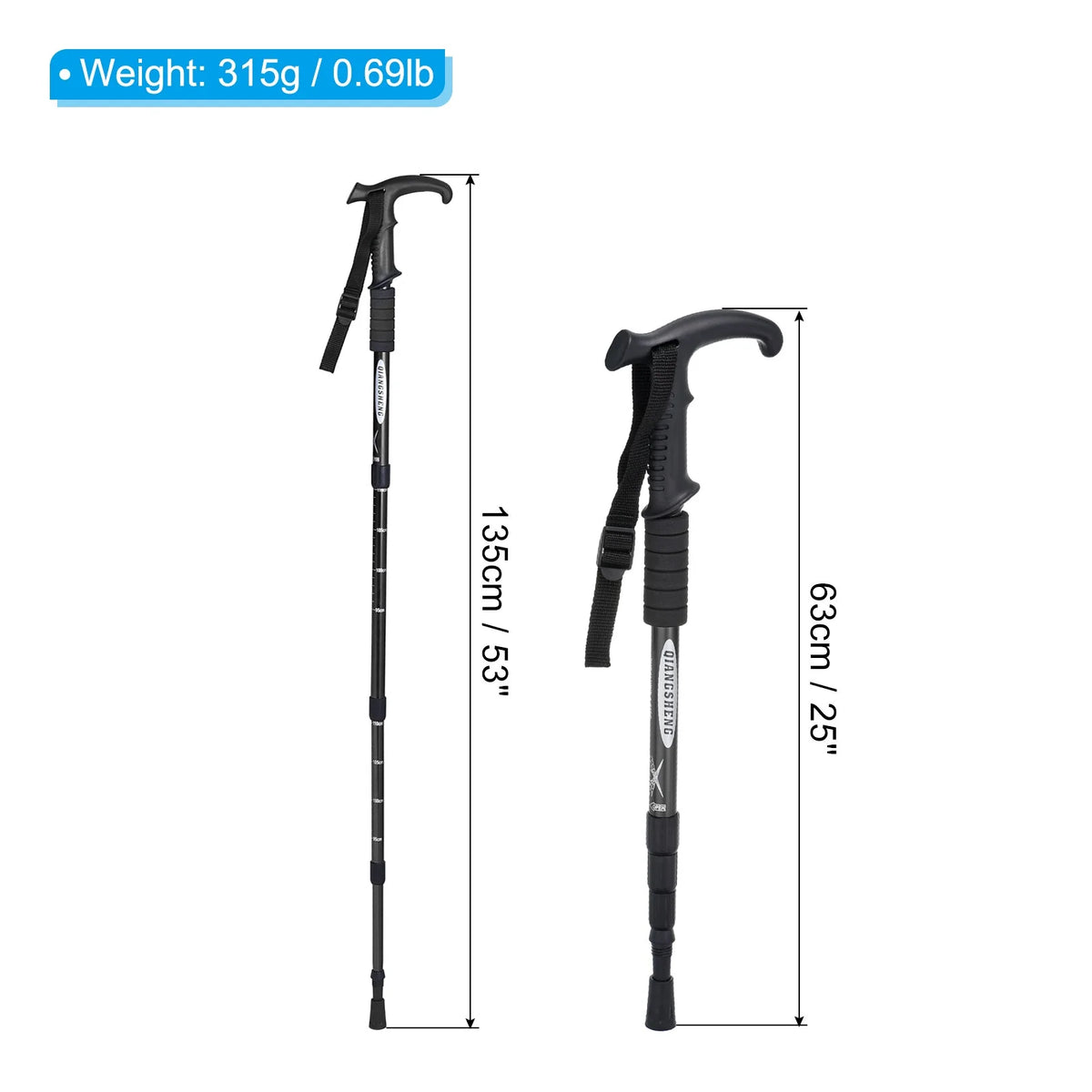 Black Collapsible Trekking Pole 43 Inch D638116