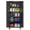 72" H Black Locking Metal Storage Cabinet with Wheels F584584