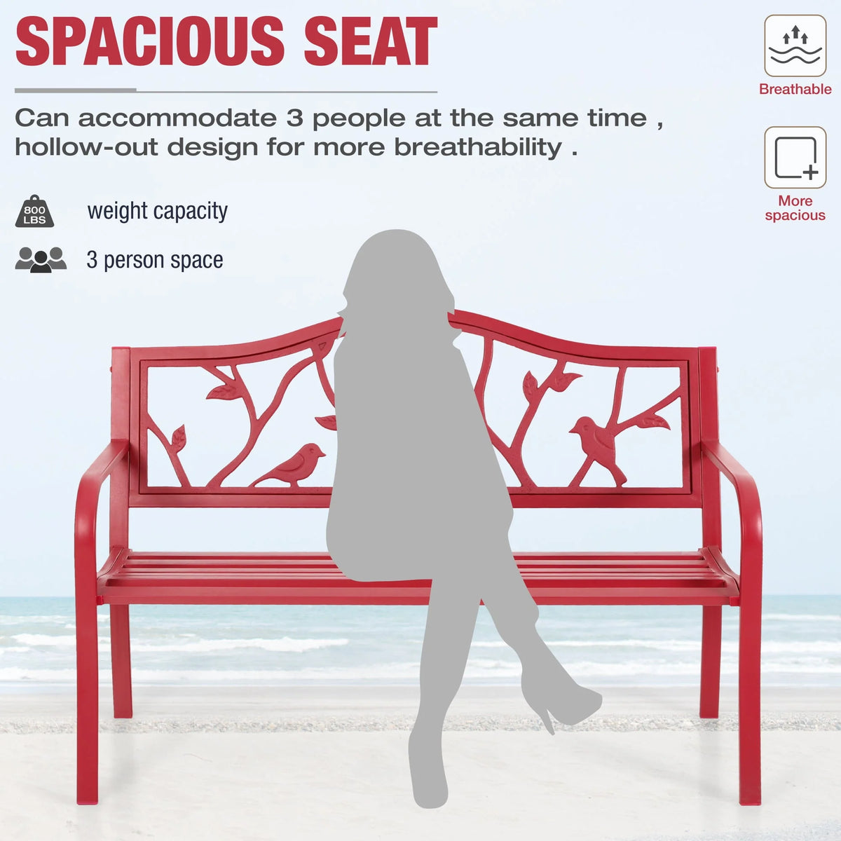 Red Metal Patio Garden Bench O2920