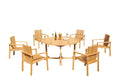 Grade-A Teak 7 Pc Dining Set 60" Round Table 6 Stacking Arm Chairs D5657