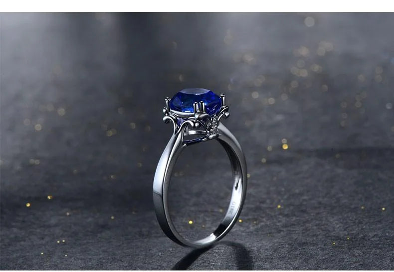 10k White Gold Cushion Cut Blue Sapphire Engagement Ring C1709