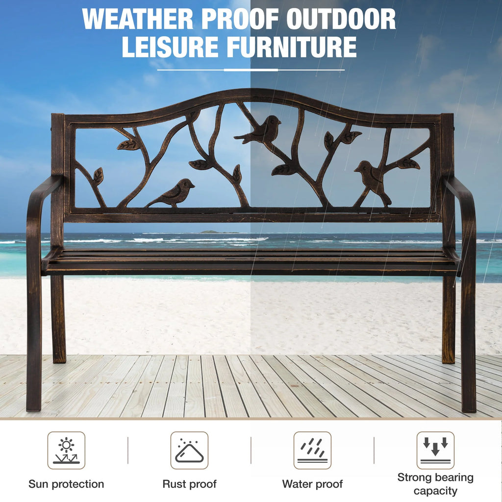 Red Metal Patio Garden Bench O2920