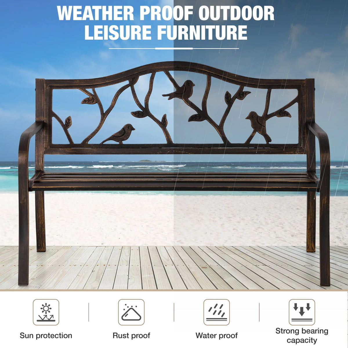 Red Metal Patio Garden Bench O2920