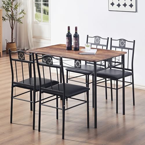 Matte Black Kitchen Dining Table and Chairs Set for 4 O47814