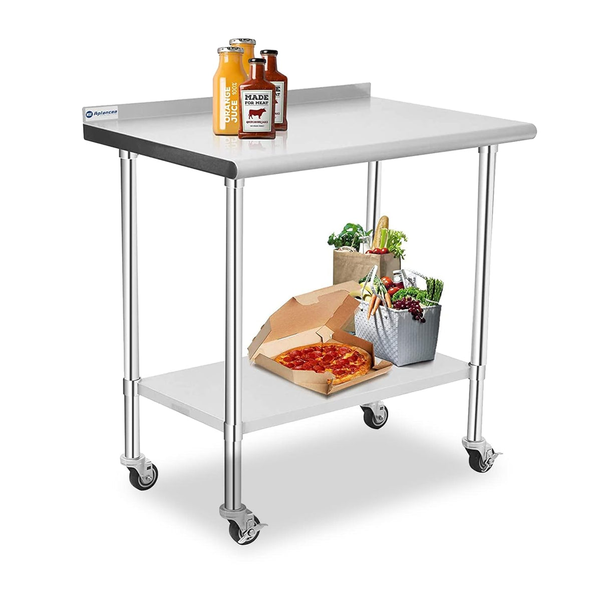 Stainless Steel Prep & Work Table with Caster and Adjustable Undershelf N101893