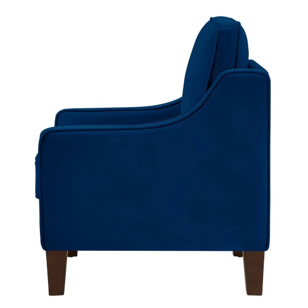 Navy Velvet Upholstered Armchair with Wooden Legs X3437