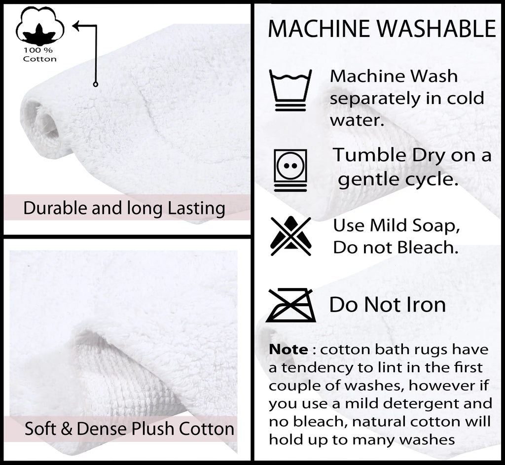 White Cotton Non-Slip 3 Piece Bath Rug Set R589