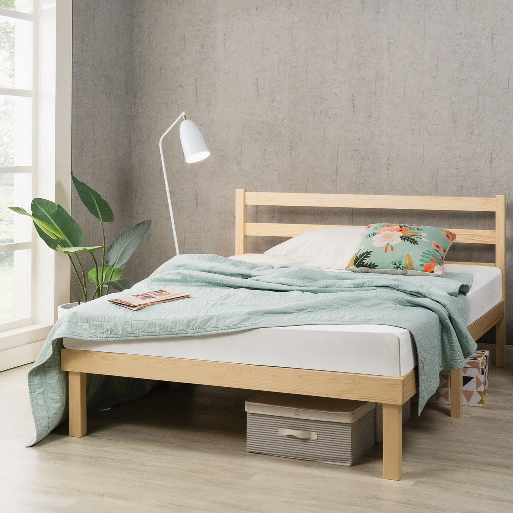 King Wood Platform Bed Frame with Headboard D516358