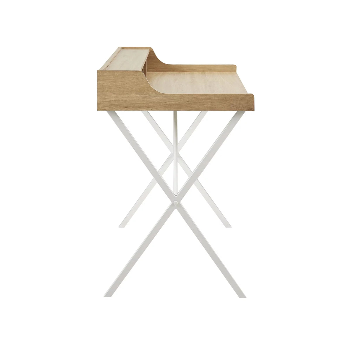 Modern Writing Desk with 3 Built-in Cubbies Storage and Metal Leg in Natural White S60678