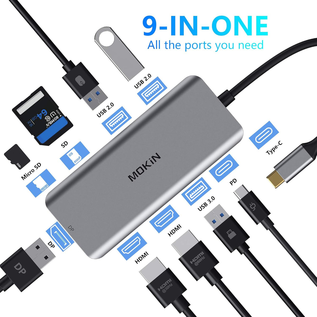 9 in 1 USB C Docking Station with Dual HDMI 4K N513