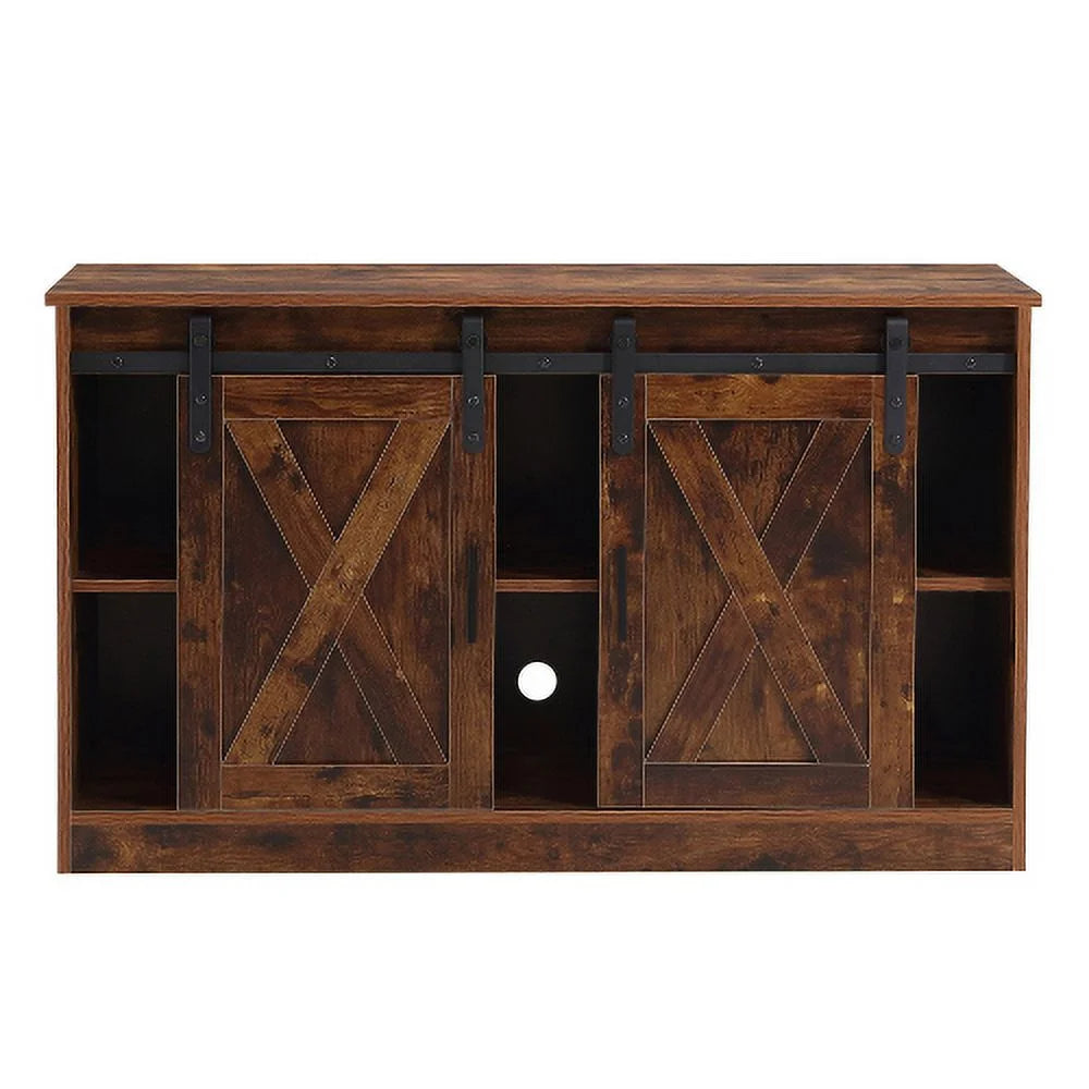 Wooden TV Stand with Storage Cabinet & 2 Sliding Barn Doors N51813