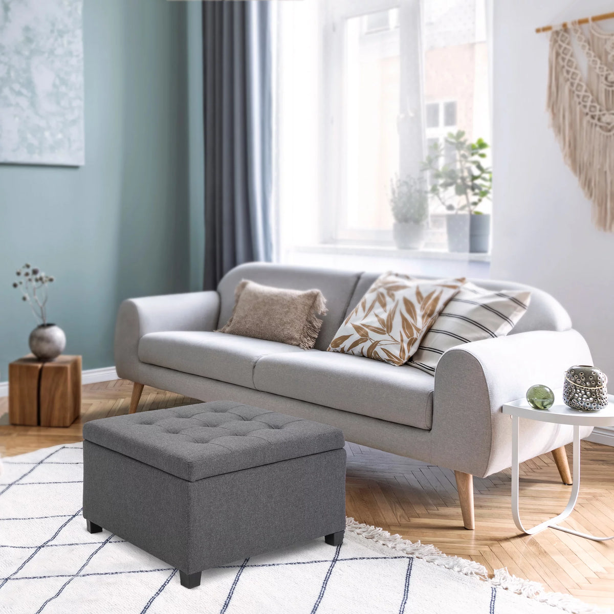 Fabric Tufted Storage Ottoman N2791