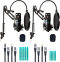 2-Pack Cardioid Condenser Microphone Kit with Scissor Arm Mic Stand, Shock Mount and Gooseneck Pop Filter Y8536