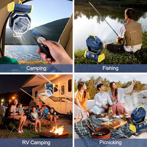 30000mAh Rechargeable Oscillating Camping Fan with LED Lantern H30170