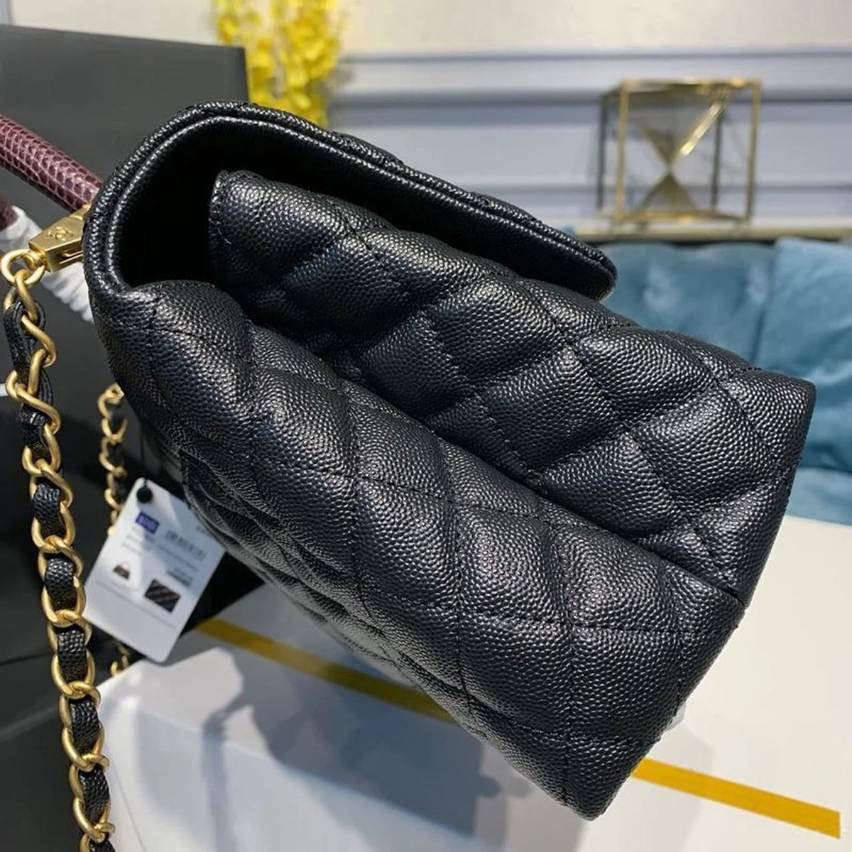 Black Large Flap Bag With Top Handle M32293