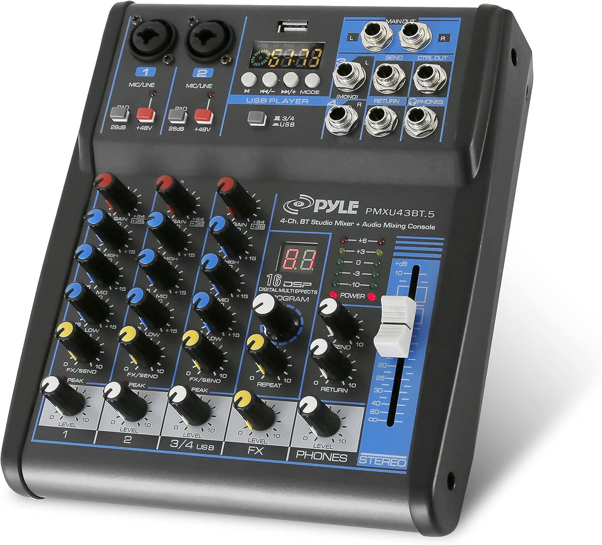 4 Channel Digital USB Bluetooth Audio Mixer with FX Processor E434