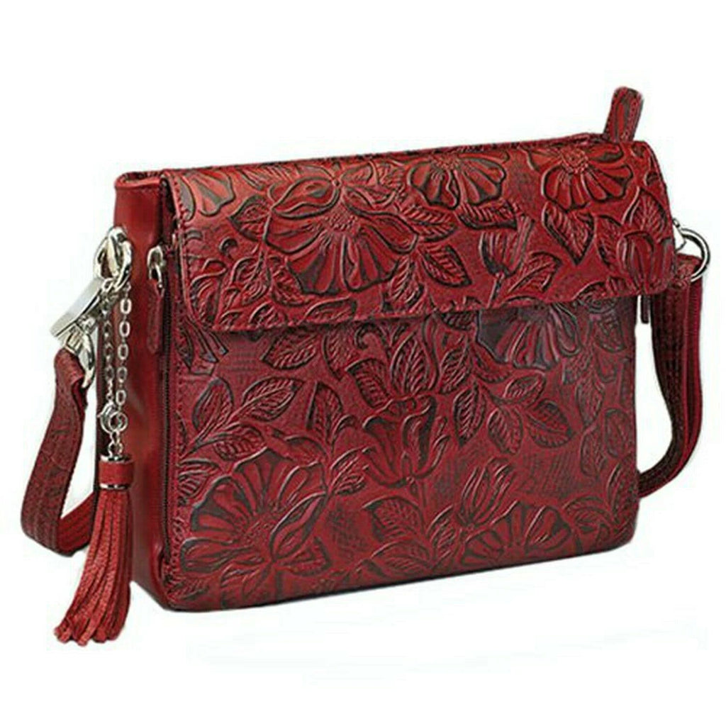 Tooled Cowhide Concealed Carry Handbag R4688