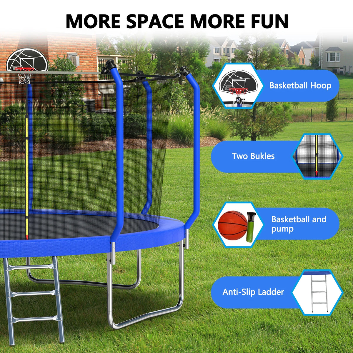 1500LBS 14FT Trampoline with Enclosure, Ladder, Basketball Hoop, Ball N760