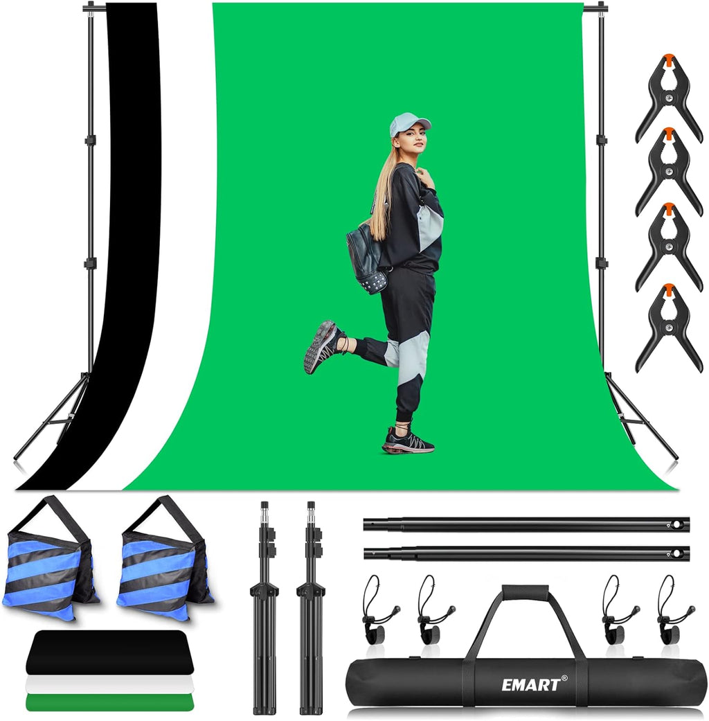 7×10ft Adjustable Photography Backdrop Stand Kit with Polyester Background, Spring Clamps and Carry Bag S687