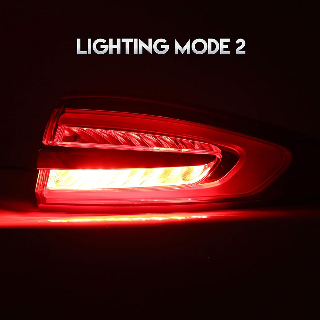 Outer Tail Light Compatible with 2017-2019 Ford Fusion Rear Brake Lamp Pair Red Lens Chrome housing B196