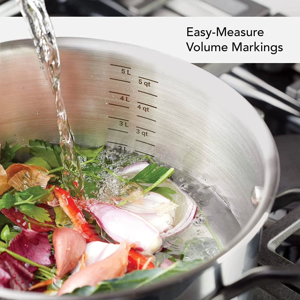 5-Ply Clad Polished Stainless Steel Stock Pot with Lid, 6 Quart E395359