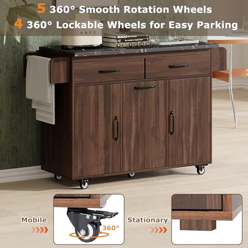 Kitchen Island Cart with Trash Can Storage, Drop Leaf, Drawers, Adjustable Shelves, Lockable Wheels M305280