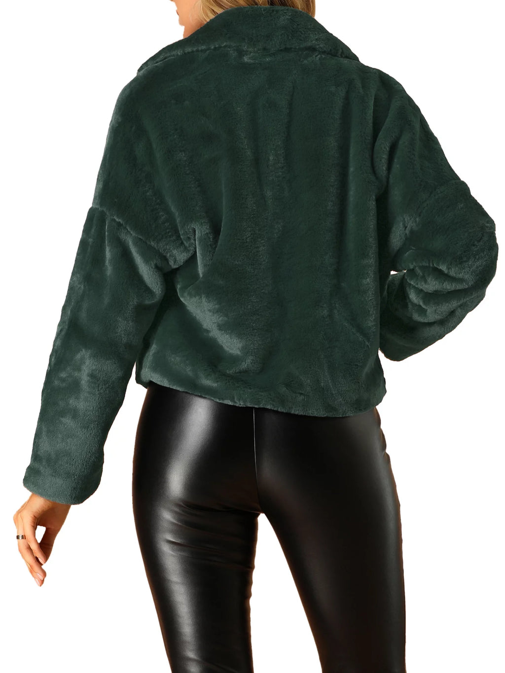Loose Faux Fur Cropped Jacket Coat Dark Green X770225