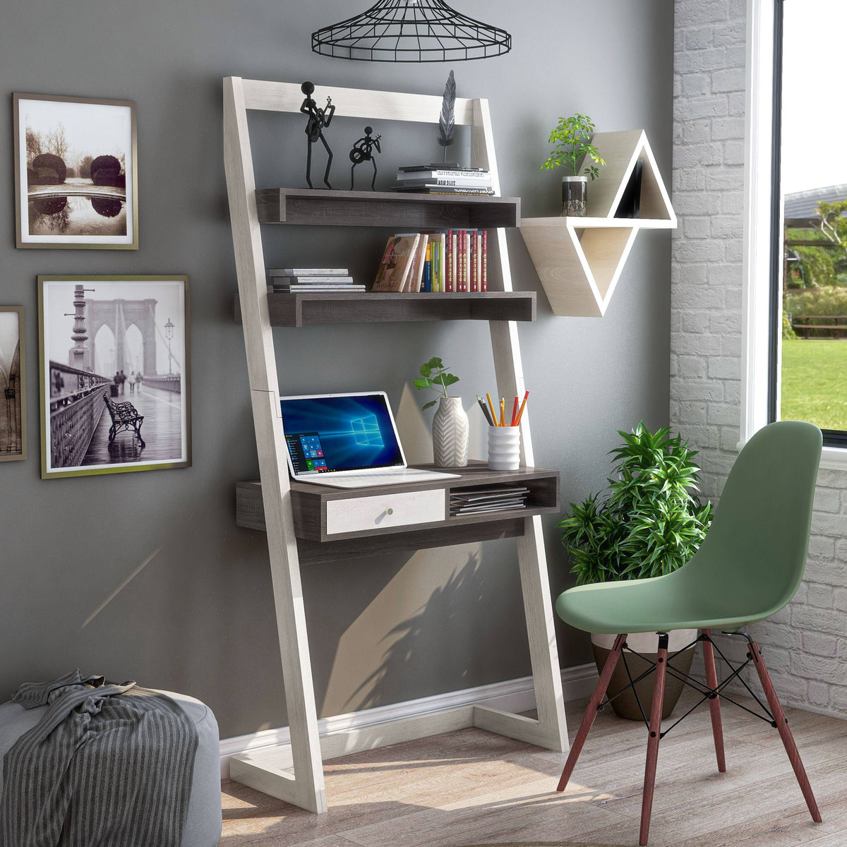 Contemporary 2-Tone 32-Inch Leaning Writing Desk U56589