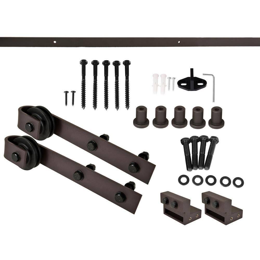 Brown Stained Solid Pine Wood Interior Sliding Barn Door with Hardware Kit S3752