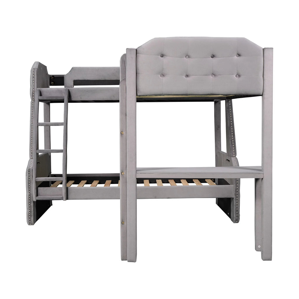 Gray Twin over Full Upholstered Bunk Bed with Desk M91714